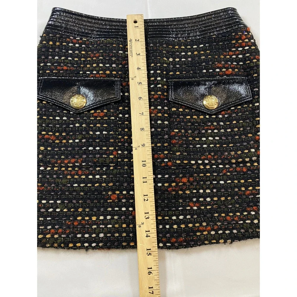 Veronica Beard Lucy Tweed Mini Skirt Black Multi‎ Metallic Gold Crest Buttons 0